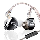 KZ Castor In Ear Monitor, Dual Dynamic Treiber, kabelgebundenes HiFi IEM, verbesserte Bass Sound abstimmung für In-Ear-Kopfhörer, abnehmbares 2-poliges Kabel (schwarz verbesserter Bass,mit Mikro)
