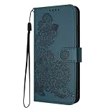 HAOFUGUI Blumen Flip Handyhülle für Huawei P10 Lite, Leder Flip Case Tasche mit Kartenfach, Magnet und Standfunktion, [Blumenmuster] Ledertasche Schutzhülle-Dunkelgrün
