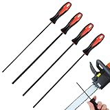 Tenbrachian 4 Stück Feile für Kettensäge Feilenset, Kettensägefeilen Set mit Griff, Rundfeile Kettensäge Rundfeile Sägeketten Feilen für Kettensägen, für Pferd Feile Kettensäge(3,2, 4,0, 4,8, 5,5 mm)