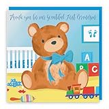 Hunts England Dankeskarte für den ersten Enkel für den ersten Enkel – Dankeskarte für unseren schönen ersten Enkel – von Großeltern – blauer Teddybär – klassische Kollektion