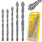 Flintronic Exzenterbohrer Set, 5-teilig Vierschneidiger Sägezahn exzenterbohrer, 6/6/8/10/12 mm Hochfeste Bohrer, Hartmetall-Bohrer mit 4 Schneiden, für Beton, Glas, Keramik, Holz, Metall, Bohren
