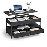 VASAGLE Couchtisch, höhenverstellbarer Wohnzimmertisch, Kaffeetisch, mit Schubladen, offenes Fach, 50 x 100 cm, anthrazitgrau-tintenschwarz LCT209B22