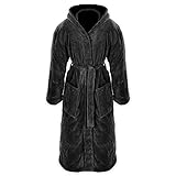 Gräfenstayn® Damen & Herren Kuschelfleece Bademantel mit Kapuze Größe S-XXXL mit Öko-Tex Standard 100 Flanell Fleece (L, Schwarz)