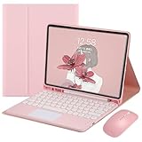 JZCZMCE Tastaturhülle für Samsung Galaxy Tab A9 8,7 Zoll 2023 (SM-X110/SM-X115), magnetische, abnehmbare kabellose Tastatur mit Bluetooth-Maus, Rosa