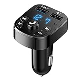 Bluetooth Fm Transmitter Auto Bluetooth Adapter 5.0 mit 2 USB Anschlüsse Schnellladung Freisprechanlage Auto Musik Adapter, Zigarettenanzünder Bluetooth Adapter Unterstützt Tf-Karte Und U-Disk