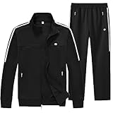 MoFiz Jogginganzug Herren Trainingsanzug Sportanzug mit Reissverschluss Gym Tracksuit Laufanzug für Alle Jahreszeiten Massiv Schwarz L