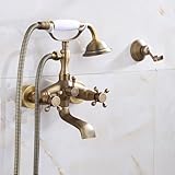 YHEIANJ V-Intage Dusch- Und Wannenarmatur-Set, Antik, 2 Funktionen, Doppelkreuzgriff, Wandmontierter Badewannenhahn Aus Messing Mit Handbrause, A,A