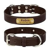 TagME Hundehalsband Personalisiert aus Leder mit Eingraviertem Hundename und Telefonnummer, Hundehalsband aus Echtem Leder für Große Hunde