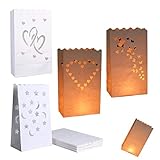 20 Stück Papier Lichttüten Lichtertüten Candle Bags Weiße Kerzentüten Teelichter Kerzen Laternen für Party Tischdeko Events Valentinstag Verlobung Hochzeit Weihnachten