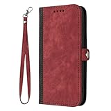 HAONANDE Brieftasche Handyhülle für Huawei P8 Lite 2017, PU Leder Flip Folio Wallet Tasche Magnetisch Klapphülle mit Handschlaufe, Kartenfach, Stand, Stoßfest Schutzhülle Red