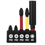 PAYA TOOLS Schraubendreher Bits Set 5 Stück 60mm Bit-Sortiment mit 1 x PZ2(Pozi-drive) -25mm & 1 x PH2(Phillips) -25mm &1 x PZ2-50mm &1 x PH2-50mm Bohrschrauber AD7 Set