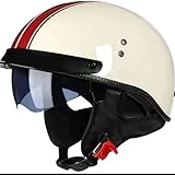 Frstem Retro Motorbike Halbhelm aus robustem ABS Material Helm Größe 55 56 cm komplett Set mit kratzfestem Totenkopf Visier