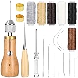 Cexovo Leder-Nähset,Leder Werkzeuge Set Leder NäHmaschine Enthalten Leder Nähahle,Hand Ledernadeln,6 Rollen Leder Wachsfaden,7pcs Nadel,Messingring,Spule,Greifer,Leder Werkzeuge Set für DIY Handwerk