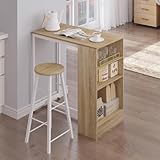 WOLTU Bartisch Bistrotisch Stehtisch Bartheke Küchentheke Tresentisch, mit 3 Regalfächern, aus Metall Holzwerkstoff, 91x49x91 cm, Helle Eiche+Weiß, BT43hei