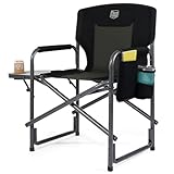 TIMBER RIDGE Regiestuhl klappbar 180kg Ultraleicht 3,3kg Campingstuhl Faltbar mit Seitentisch Angelstuhl mit Seitentasche Getränkehalter tragbar für Camping Angeln Strand Picknick Festival