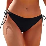Damen Bikini String Hose Gebunden Bademode Bikinishorts Schwimmhose Bauchweg Sexy Tie up Bikini Slip Unterteil Hotpants niedrigem Bund Schwimmshorts (Schwarz,S)