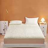 Matratzenauflage aus Wolle, extra dicker Woll-Matratzenbezug, faltbare Sherpa-Matratzenauflage, atmungsaktive und warme Matratzenauflage für festes Bett (Beige, 200 x 220 cm)