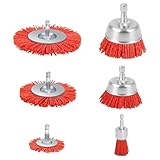 6-teiliges Nylonbürsten Bohrmaschinen Set für Schleifbürsten Aufsatz zum Entrosten, Entlacken, Reinigen von Metall, Holz, Stein – Rund- & Topfbürsten