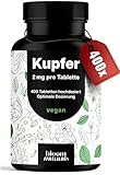 Kupfer Tabletten - 400 Stück x 2 mg Kupfer aus KupferBisglycinat - hochdosiert - Copper, vegan und produziert in Deutschland - Verpackung kann variieren