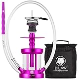 DILAW® Turtle Shisha Aluminium 22cm Hookah to Go 4 Anschlüsse mit Tasche | Wasserpfeife | Kaminkopf | Komplettset | Tauchrohr mit Diffusor | Silikonschlauch Alumundstück Tabakkopf | Pink