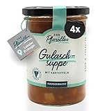 DER PFARÖLLER Gulaschsuppe – mit jeweils 400 gr. – Hausgemachte Suppe im Glas mit Rindfleisch & Kartoffeln – leckeres Fertiggericht für Topf & Mikrowelle (4 Gläser)