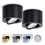 ENVILAR 2x LED Aufbauspots Schwarz - Dimmbar Spots inkl. Leuchtmittel mit CCT 3000/4000/6500K, Flache Runde LED Deckenspots 230V Ø80×H50, moderne Deckenleuchte Aufputz (Schwarz)