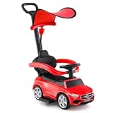 DREAMADE Rutschauto mit Schiebestange, 3 in 1 Rutschfahrzeug mit Horn, verstellbarem Sonnendach & Stauraum, Lizenziertes Mercedes-Benz Kinderfahrzeug für Kinder von 18-36 Monaten (Rot)