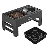 ELS PET Erhöhter Hundenapf: 2-in-1 Auslaufsicher Faltbarer Wassernapf & Langsamfutternapf und Falttisch-Schwebeschale (Schwarz)