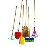 Rekord – Gartengeräte-Set für Kinder – 6-teilig, stabil aus Metall mit Holz-Stiel – Schaufel, Spaten, Harke, Besen, Kinderrechen & Reisstrohbesen – Gartenwerkzeug- & Spielzeug-Set für kleine Gärtner