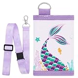 WAWSAM Kinder Geldbörse - Meerjungfrau Brieftasche Kinder Alter 4-12 Trifold Brieftasche Kleine mit Schlüsselband Kinder Geldbeutel Weihnachten Geburtstag Geschenk für Kinder Portmonee