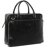 SID & VAIN große Laptoptasche echt Leder - 15.4 Zoll Laptop Business-Tasche Ryan XL - Umhängetasche Aktentasche mit Laptop-Fach - Ledertasche Herren und Damen schwarz handgefertigt