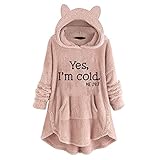 Briskorry Damen-Fleece-Kapuzenoberteil mit Langen Ärmeln und losem Taschen-Hoodie mit kaltem Buchstabendruck Sweatjacke Schwarz Damen