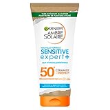 GARNIER Ambre Solaire Sensitive Expert+ – Sonnenmilch LSF 50+ – schützt vor UVA, UVB & UVA lang – leichte Textur – wasserfest – Keramik – alle Hauttypen – 175 ml