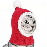 Pawaboo Haustier Weihnachtsmütze, Hund Winter Strickmütze mit Pompon Lustige Weihnachts Hundemütze Winter Warme Gestrickte Mütze Schal Warme Kappe Weihnachtsdekoration für Kleine Hunde, XS, Rot