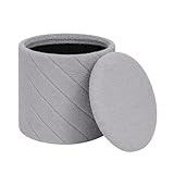 PINPLUS Sitzhocker mit Stauraum Rund, Weicher Boucle Hocker, Faltbar, als Couchtisch oder Fußhocker für Wohnzimmer, Schlafzimmer, Ø 43 x 45 cm, Grau