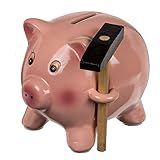 Out of the blue Sparschwein aus Keramik mit Hammer, Rosa, EinheitsgröÃŸe