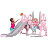 Arkyomi rutsche Indoor ab 1 2 3 4 5 Jahr,kinderrutsche mit schaukel Indoor Outdoor,Baby rutsche kinderzimmer,babyrutsche step2 gartenrutsche für kleinkin(Rosa)