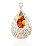 Gemüsekorb, Wandkorb, Obstkorb Hängend, Obst Hängekorb, Geflochten Hängend Körbe, Geeignet zum Platzieren von Gemüse, Obst, Küchenutensilien und Geschirr, Weiß, 21 x 27cm