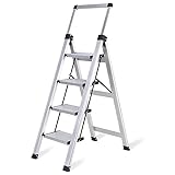 4-stufiger leichter Klapphocker mit Teleskop-Handläufen – tragbare Aluminium-Büro-Stehleiter für Zuhause und Küche
