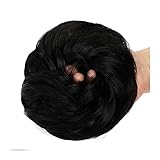 VEXDOSLE Haarknoten, 1 Stück, synthetische Dutt-Verlängerung, zotteliger Dutt, Stirnbänder mit elastischem Gummiband, lockige, gewellte Perücke, Haarknotenstück (1B)