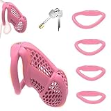BDSMJOY 8.0 Waben Peniskäfig,3D Chastity Cage Male,mit Super-Unsichtbar Schloss & 4 Arc Cockring Penis Ring,Keuschheitskäfig Herren,Keuschheitsgürtel für Herren,Cock Cage Penis Käfig BDSM Set (XL)