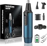 Nasenhaartrimmer Herren, 3 in 1 Professioneller Ohrhaarschneider und Nasenhaarentferner für Männer und Frauen, USB Wiederaufladbar, Dual Klingen, IPX7 Wasserdicht, Einfache Reinigung, Blau