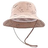 SEYUFN Bob Sonnenhut Baby-Fischerhut mit breiter Krempe Sonnenhut mädchen Verstellbarer Baumwollhut UV-Schutz Sommerhut für Kinder(Khaki Dinosaurier,2-4 Jahre)