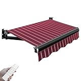 Elektrisch einziehbare Markise für Terrassentür, Fenster, Fernbedienung, Sonnenschutz, Unterstand mit manueller Kurbel, 3 x 1,5 m, Streifen-Design für den Außenbereich