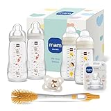 MAM Easy Active Baby Bottle-Set | 0+ Mon | Babyflaschen-Set für Neugeborene | 94% Akzeptanz | stillfreundlich | 4 Trinkflaschen, 1 Original Schnuller, 1 Sauger & 1 Soft Brush | beige
