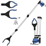 Awsuc Greifzange für Senioren 108cm Aluminium Müllzange, Drehbar Müllgreifer, rutschfest Gummi Greifer, Faltbare Müllzange Kinder,Langer Greifarm, Greifhilfe für Menschen mit Behinderung