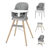 Ezebaby Hochstuhl baby 6 in 1 Sitzerhöhung Kinderstuhl Barhocker, Multfunktional Kinderhochstuhl, Beine aus Holz, mit 5-Punkt-Gurt, Fußstütze, abnehmbare Tablett für Kinder ab 6 Monate Grau