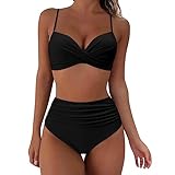 TOEECY Bikini Set Damen Cross Badeanzüge Bademode Zweiteiliger Badeanzug Push Up High Waist Sexy Schwimmanzug Swimsuit (Schwarz,XL)