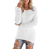 duxyoz Fleecepullover für Damen, Langarm, Sherpa-Sweatshirt, flauschig, Winter, warm, flauschig, Tunika, Top, locker, einfarbig, Rundhalsausschnitt, lange Pullover, Damen, kuschelige Bluse,