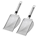 Oxtxuzdm Edelstahlschaufel, Kätzchenstreu, Edelstahlgriff, Haustierreinigungswerkzeug, Boden, Sandtrennung, Gartensieb, Erde, Kompost, 2 Stück